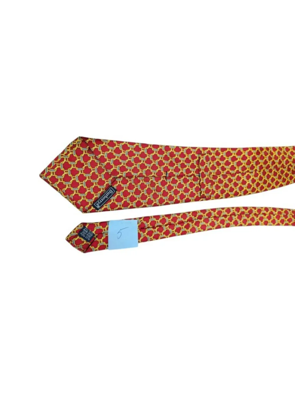 Vintage Burberrys London 100% Silk Red Gold Blue Geometric Chain Tie USA